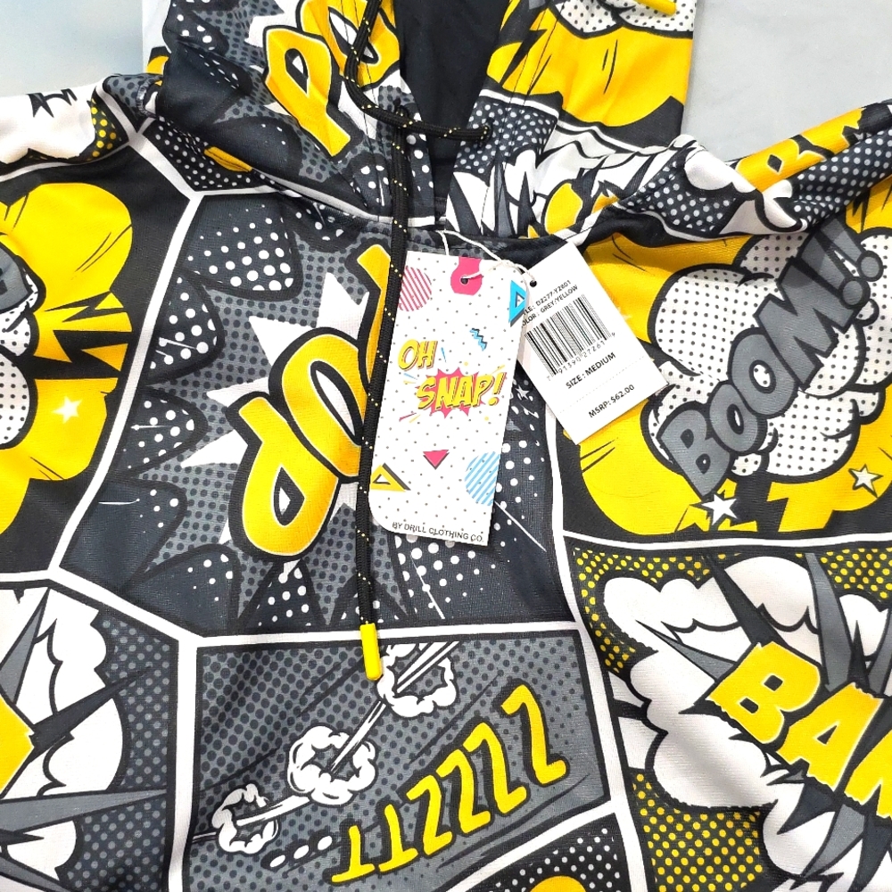 Oh Snap by Drill Clothing Co. cartoon Graphic Hoodie GREY and YELLOW Size M